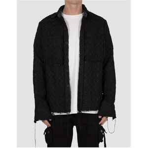 MNML | Black Raw Edge Woven Boucle Style Oversized Flannel Overshirt | Medium